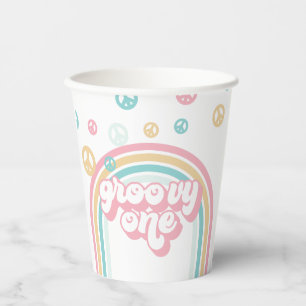 Groovy One Retro Summer Rainbow Papieren Bekers