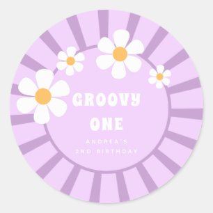 Groovy One Retro Sunshine Girl Tweede verjaardag Ronde Sticker