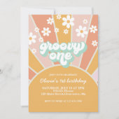 Groovy One Retro Sunshine Invitation florale bohèm (Devant)