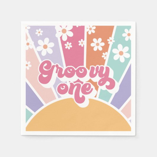 Groovy One Retro Sunshine Rainbow Daisy Servet (Voorkant)