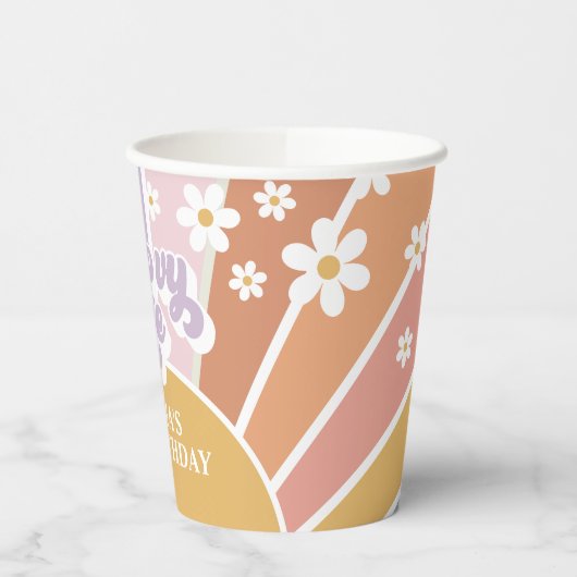 Groovy One Retro Sunshine Rainbow Paper Cups Papieren Bekers (Links)