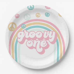 Groovy One Retro Zomer Regenboog Papieren Bordje