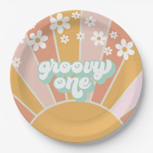 Groovy One Retro Zonneschijn madeliefje boho Papieren Bordje