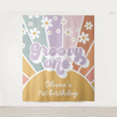 Groovy One Retro Zonneschijn Regenboog Madeliefje Wandkleed (Voorkant)