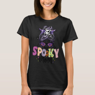 Groovy One Spooky Teacher Messy Bun Witch Mam Hall T-shirt