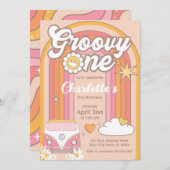 Groovy One uitnodiging, Groovy 1e verjaardag Kaart (Voorkant / Achterkant)