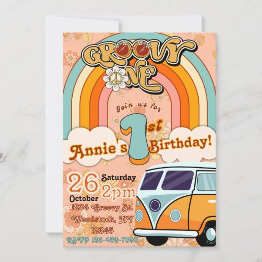 Groovy ONE verjaardagsuitnodiging Kaart (Voorkant)