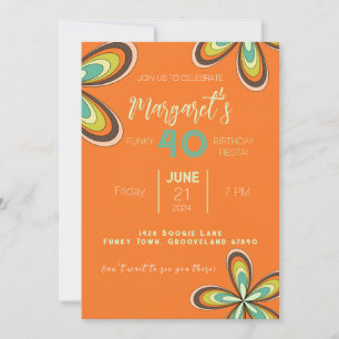 Groovy Oranje 40 Verjaardagsfeest 70s Hippie Bloem Kaart