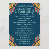 Groovy Oranje bloemen op Deep Blue Wedding Programma (Voorkant)