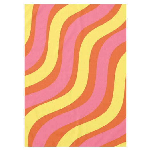 Groovy Oranje Geel Roze Wavy Stripe Bold Dining Tafelkleed (Voorkant)