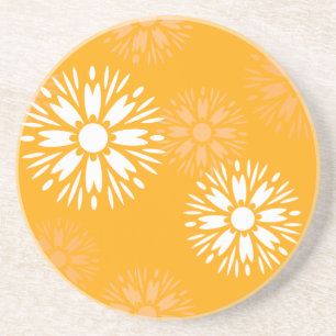 Groovy Oranje Madeliefje Bloem Retro Bloemmotief Zandsteen Onderzetter