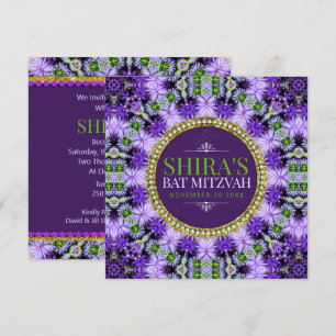 Groovy Paars Daisies Bat Mitzvah Uitnodiging