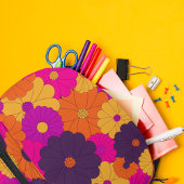 Groovy Paarse en Roze Hippie Flower Power Bedrukte Rugzak