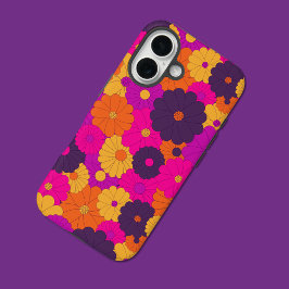 Groovy Paarse en Roze Hippie Flower Power iPhone 16 Hoesje