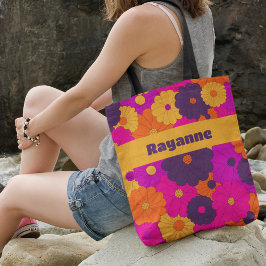 Groovy Paarse en Roze Hippie Flower Power Draagtas