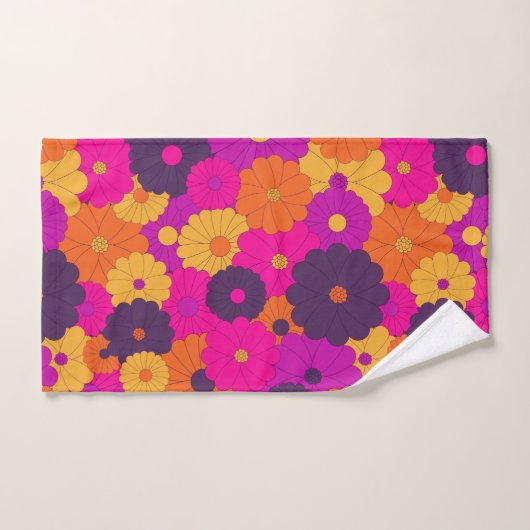 Groovy Paarse en Roze Hippie Flower Power Handdoek (Handdoek)