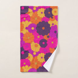 Groovy Paarse en Roze Hippie Flower Power Handdoek