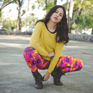 Groovy Paarse en Roze Hippie Flower Power Leggings
