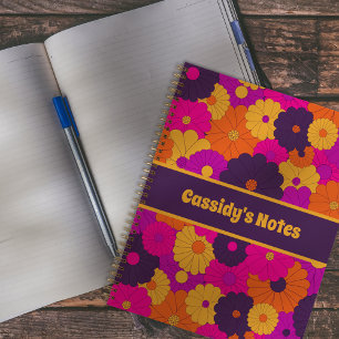 Groovy Paarse en Roze Hippie Flower Power Notitieboek