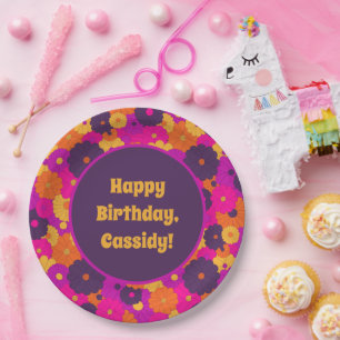 Groovy Paarse en Roze Hippie Flower Power Papieren Bordje