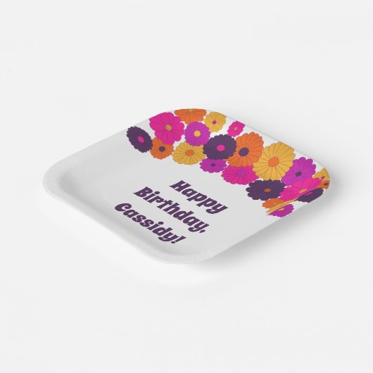 Groovy Paarse en Roze Hippie Flower Power Papieren Bordje (Gebogen)