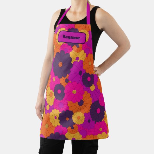 Groovy Paarse en Roze Hippie Flower Power Schort (Insitu)