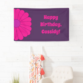 Groovy Paarse en Roze Hippie Flower Power Spandoek