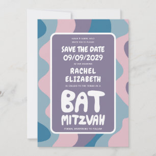 Groovy Paarse Waves Custom Bat Bar Bnai Mitzvah Save The Date