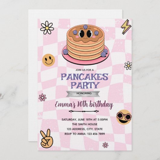 Groovy pancake party invitation (Devant / Derrière)