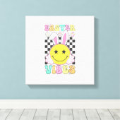 Groovy Pasen Vibes Konijn Pasen Dag Smile Face Gi Canvas Afdruk (Insitu (Houten vloer))