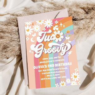 Groovy Pastel 2e verjaardagsuitnodiging Kaart