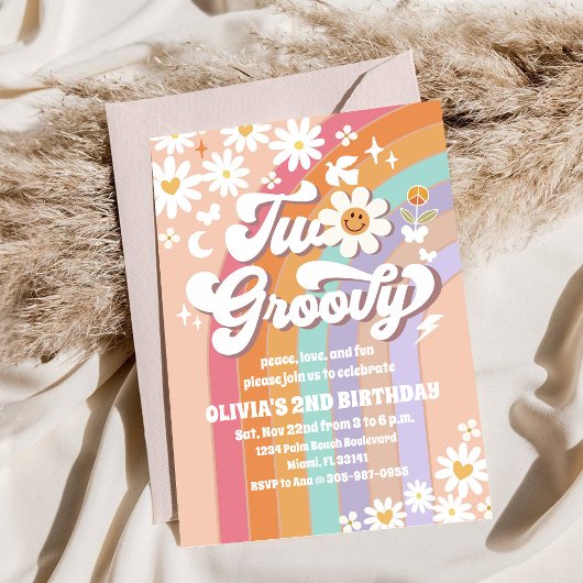 Groovy Pastel 2nd Birthday Invitation