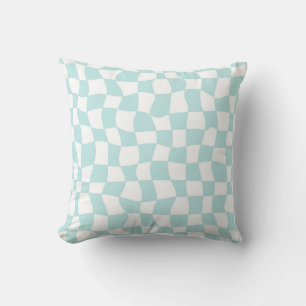 Groovy Pastel Blue White Checkered Kussen