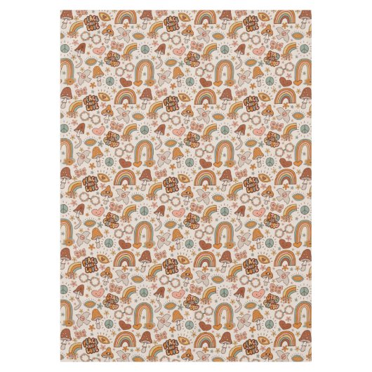 Groovy Pastel Tablecloth 60s Terracotta Accent Tafelkleed (Voorkant)