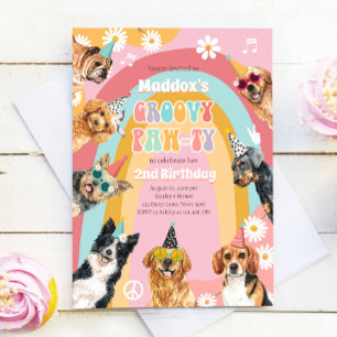Groovy Pawty Retro Daisy Hippie Dog Girl Birthday Kaart