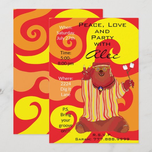 Groovy Peace Beer 1960's Style Invitation Kaart (Voorkant / Achterkant)