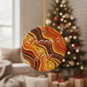 Groovy Peace & Joy Keramische Versiering Retro 7 Keramisch Ornament