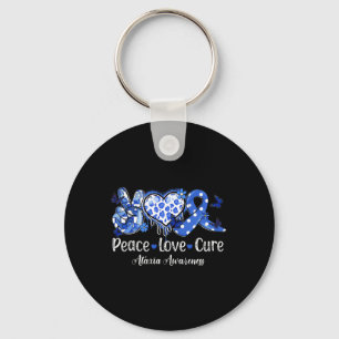 Groovy Peace Love Cure Blue Ribbon Ataxia Awarenes Sleutelhanger