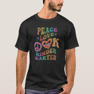 Groovy PEACE LOVE KINDERGARTEN Leopard Print Kinde T-shirt