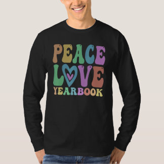 Groovy PEACE LOVE YEARBOOK Crew Retro Literary Clu T-shirt