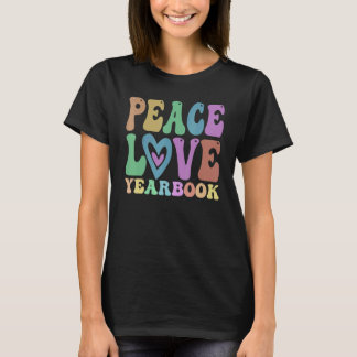 Groovy PEACE LOVE YEARBOOK Crew Retro Literary Clu T-shirt