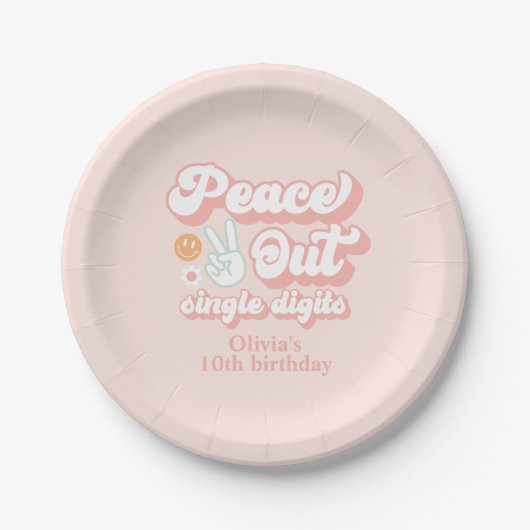 Groovy Peace Out Single Digits 10th Birthday Papieren Bordje (Voorkant)