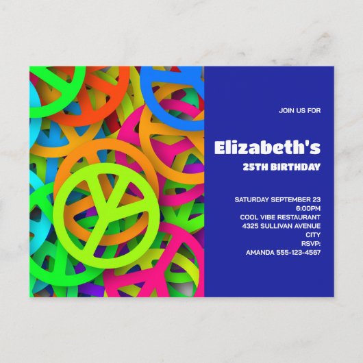 Groovy Peace Signs Rainbow Pattern Verjaardag Uitn Briefkaart (Voorkant)