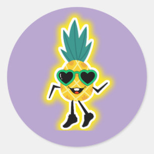 Groovy Pineapple Vibes – Cool Fruit Cartoon Ronde Sticker