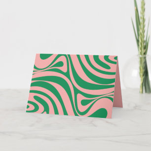 Groovy Pink en Green Retro Swirls Kaart