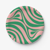 Groovy Pink en Green Retro Swirls Papieren Bordje (Voorkant)
