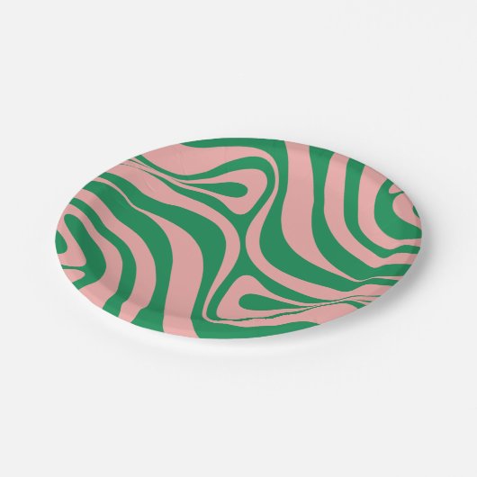 Groovy Pink en Green Retro Swirls Papieren Bordje (Gekanteld)