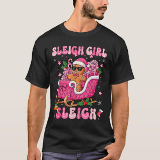 Groovy Pink Gingerbread Sleigh Coquette Bow Christ T-shirt