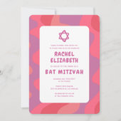 Groovy Pink Waves Star of David Custom Bat Mitzvah Kaart (Voorkant)