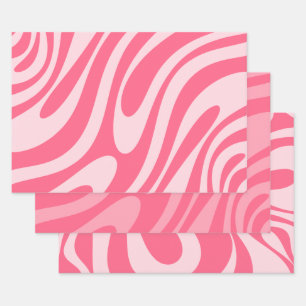 Groovy Pink Wavy Loops Retro Abstracte patronen Inpakpapier Vel